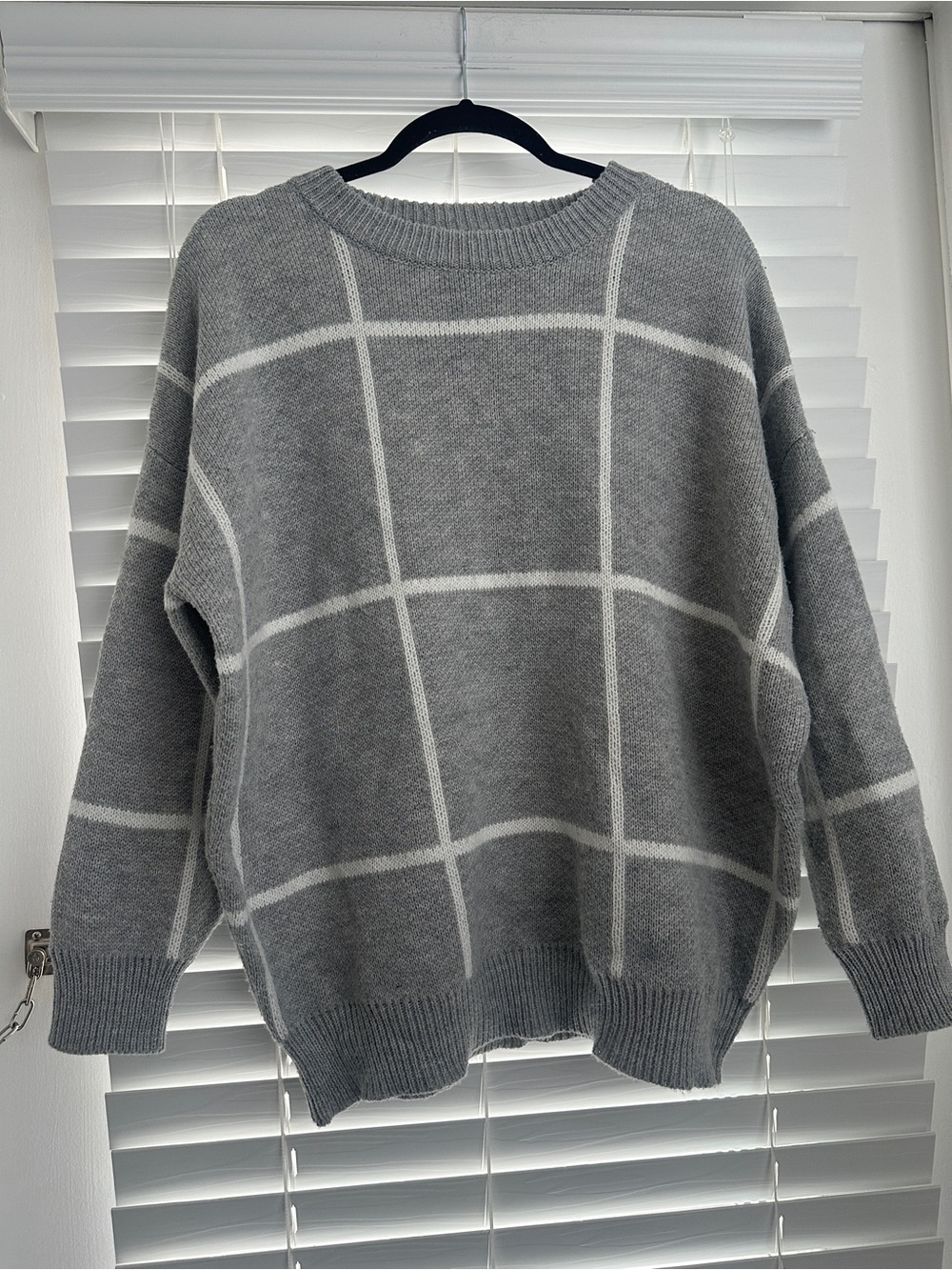 Vici Dolls Gray Windowpane Sweater - Women's Cozy Knit